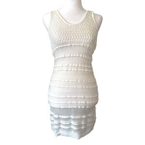 Bebe Size Medium White Layered Crochet Knit Bodycon Tank Dress Y2K